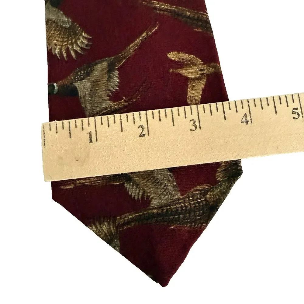 Vtg Robert Talbott Pheasant Neck Tie Hand Sewn Maroon 50/ 50 Silk Wool 3.75 x 58